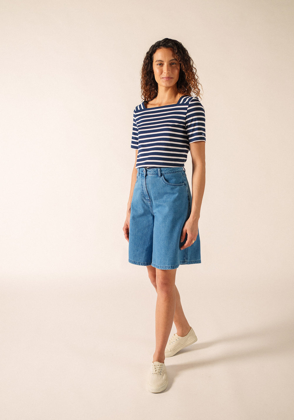 Pléneuf cotton Breton shirt (MARINE/NEIGE)