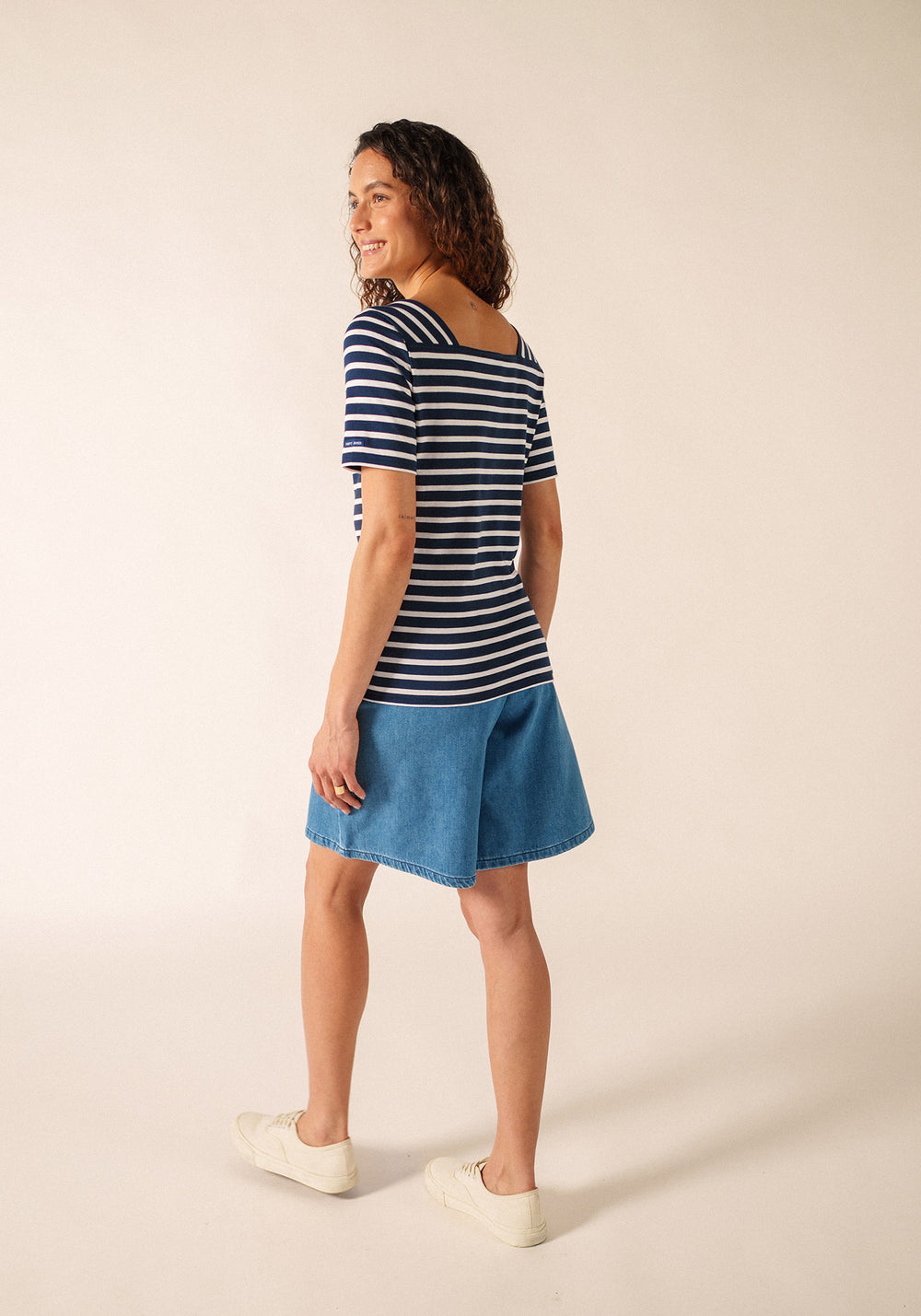 Pléneuf cotton Breton shirt (MARINE/NEIGE)