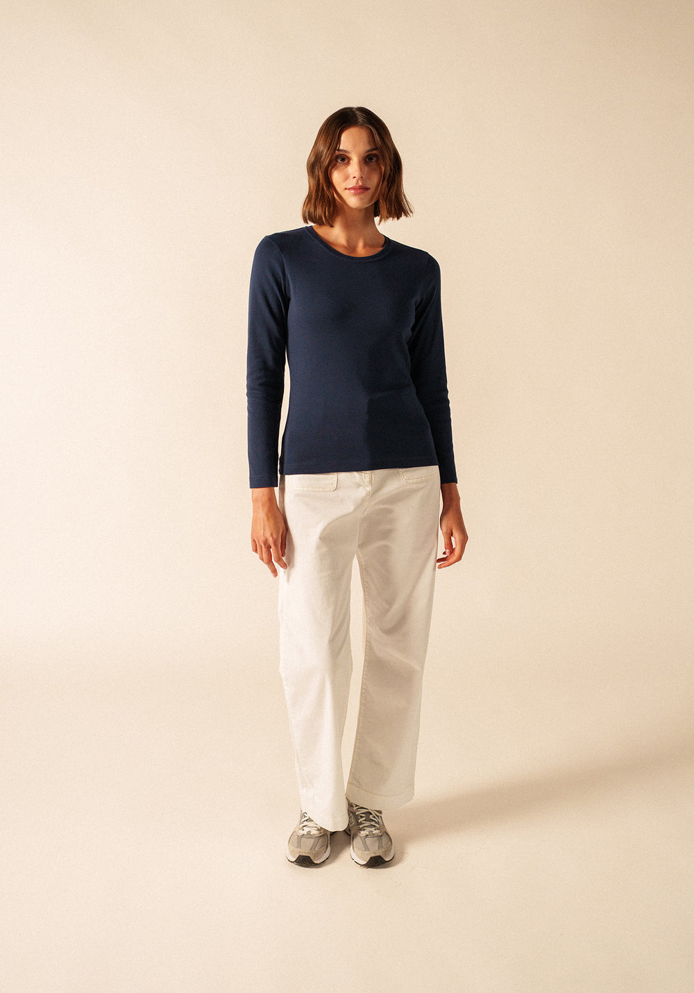 Celina long sleeve t-shirt - round neck, in cotton (MARINE)