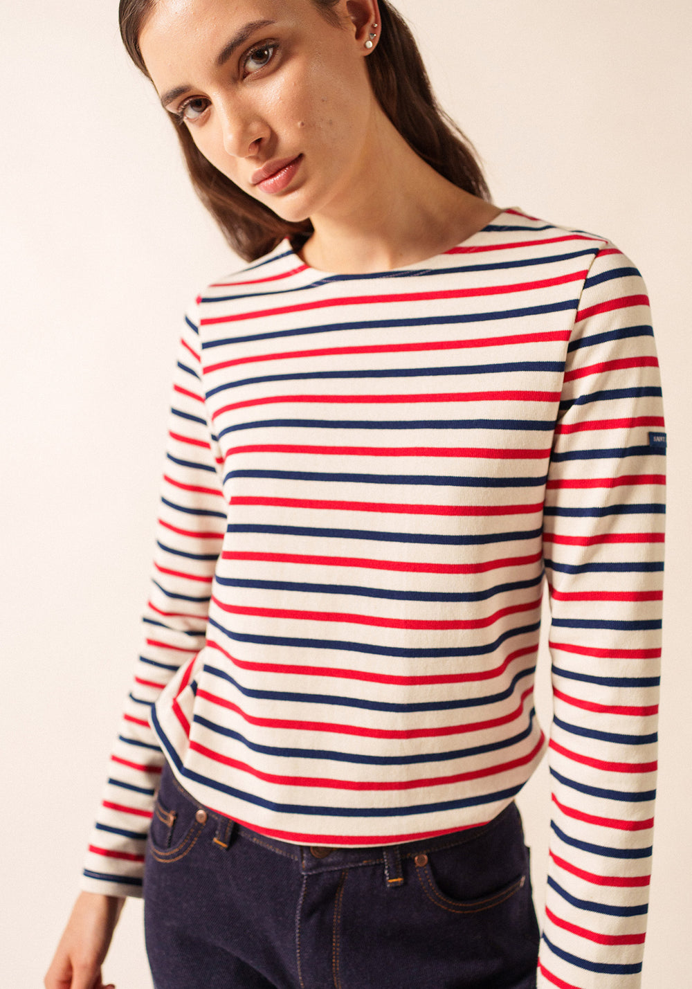 Meridame tricolour striped sailot shirt - regular fit, in thick cotton (ECRU/MARINE/TULIPE)