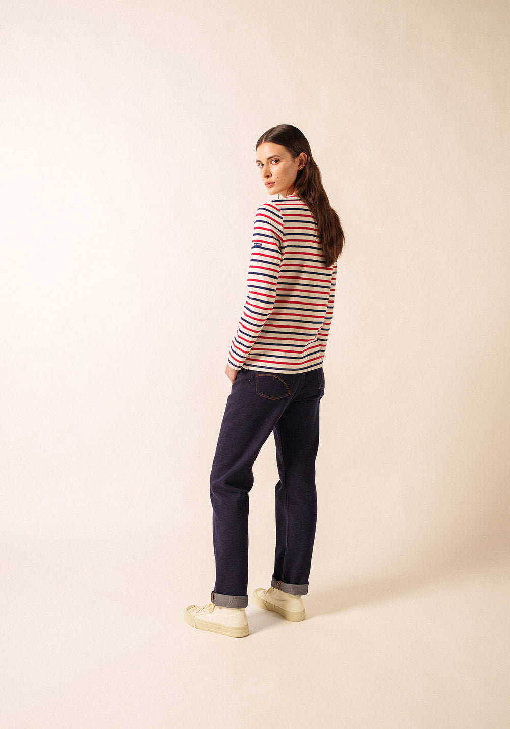 Meridame tricolour striped sailot shirt - regular fit, in thick cotton (ECRU/MARINE/TULIPE)