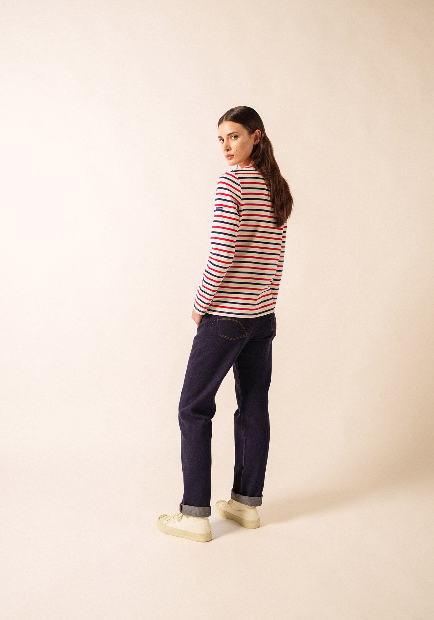 Meridame tricolour striped sailot shirt - regular fit, in thick cotton (ECRU/MARINE/TULIPE)