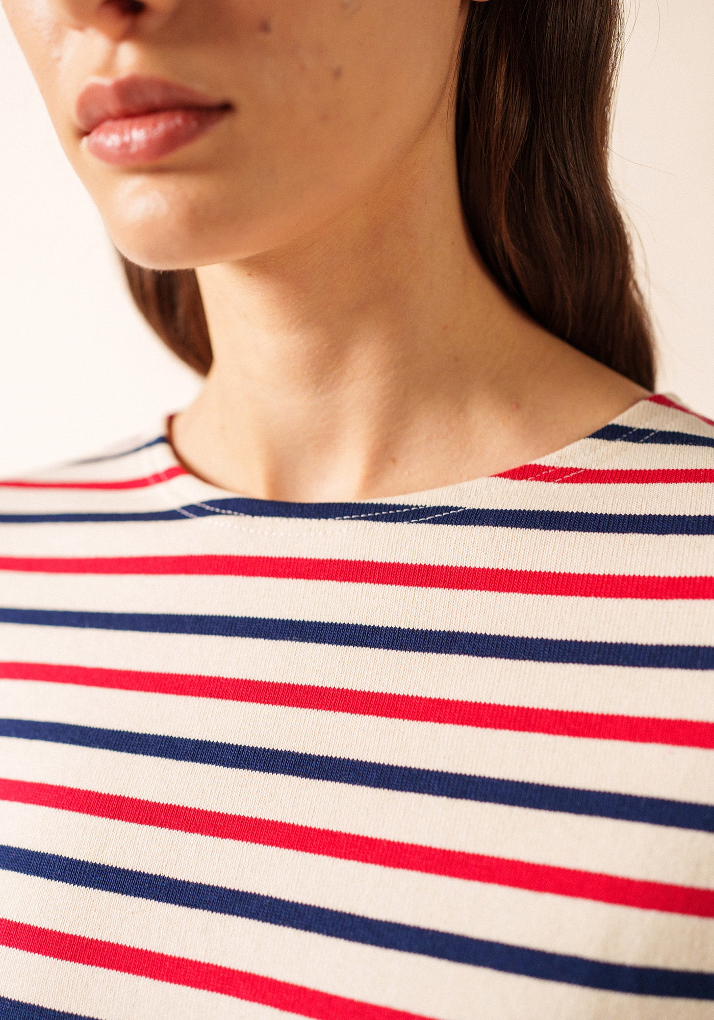 Meridame tricolour striped sailot shirt - regular fit, in thick cotton (ECRU/MARINE/TULIPE)
