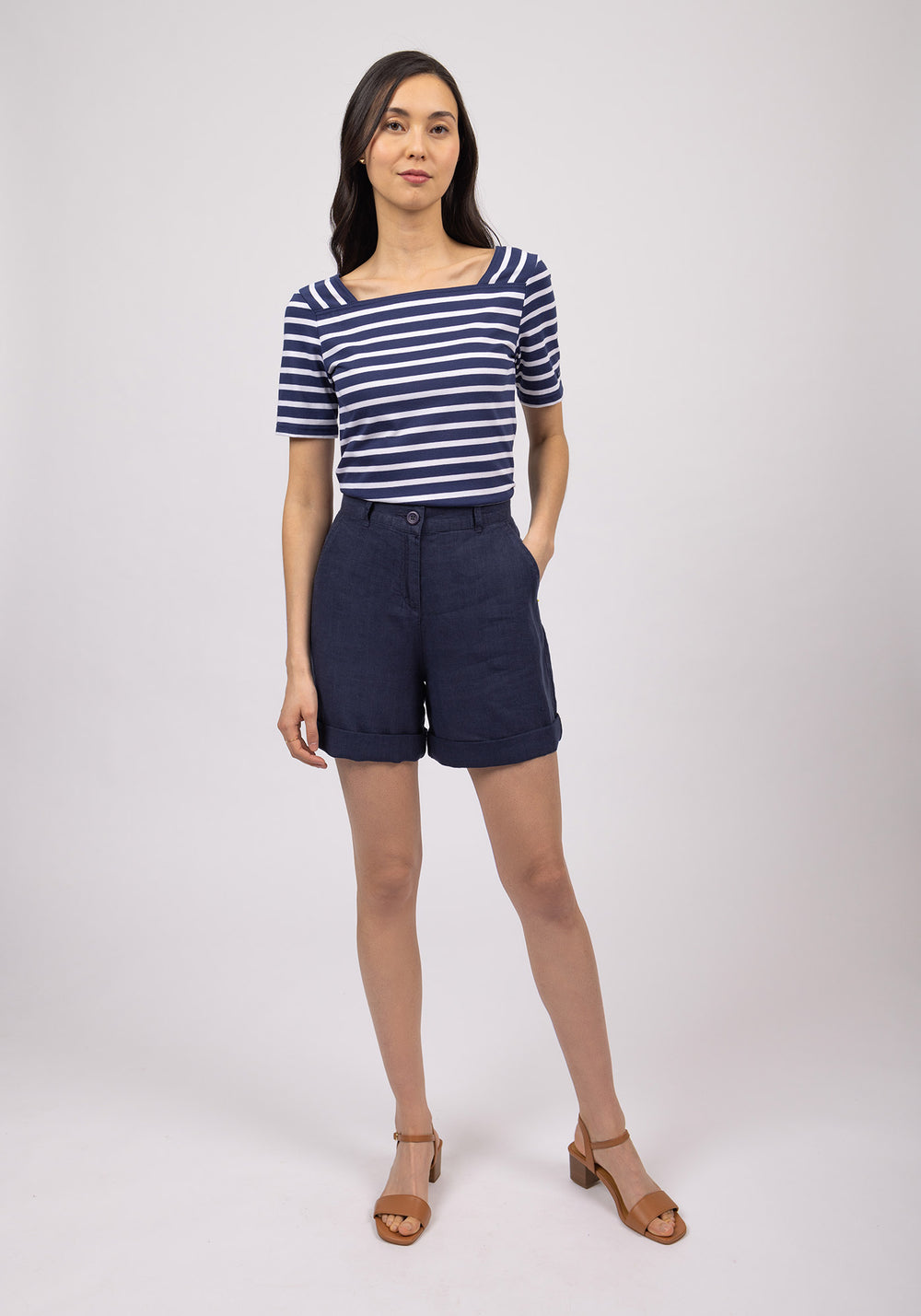 Pléneuf cotton Breton shirt (MARINE/NEIGE)