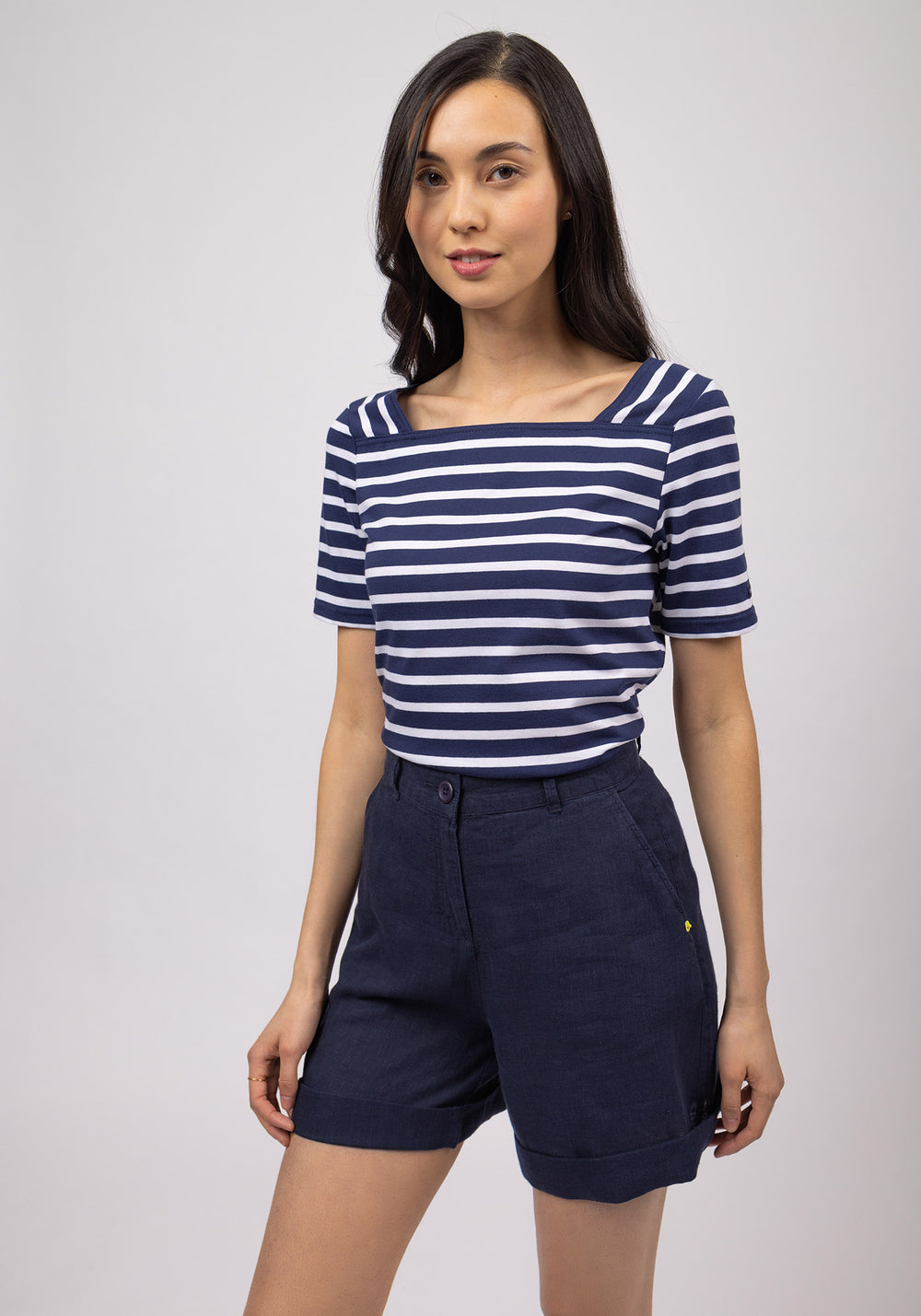 Pléneuf cotton Breton shirt (MARINE/NEIGE)