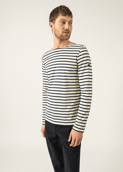 Minquiers unisex striped sailor shirt - regular fit, in light cotton  (ECRU/MARINE)